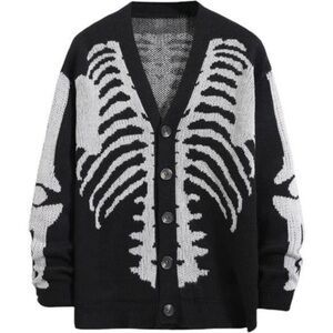 Halloween Cardigan Sweater Black Skeleton Skull Outwear Jacket Coat Unisex